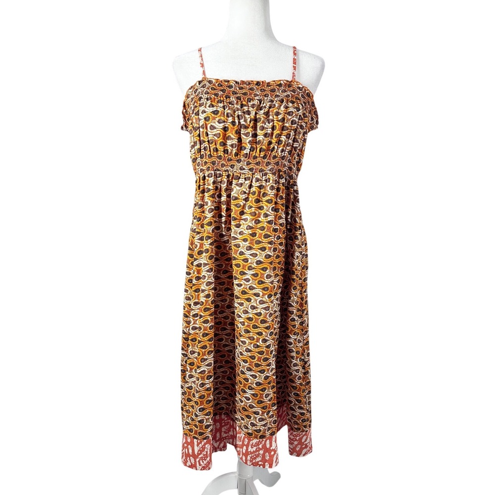 Old Navy Cotton Spaghetti Strap Geometric‎ Orange MIDI Dress Women's Size Medium